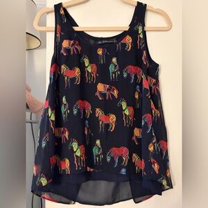Zara Multicolor Horse Print Sleeveless Blouse